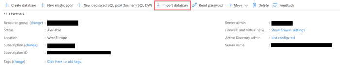 Import Database using Azure Portal