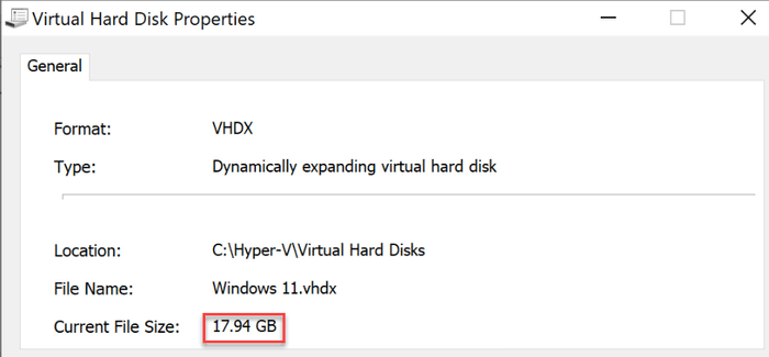 Inspect VHD 18GB