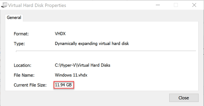 Inspect VHD 12GB
